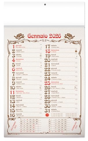 Calendario 2026 Olandese da Parete Stile Antico | 5 Pezzi | con Santi, Festività e Fasi Lunari | con Mese Precedente e Successivo | 31cm x 53,3cm | S07