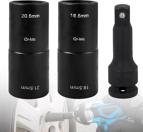 CHENGCKJ 3 stycken slagnyckel med dubbla huvuden muttrar set 18,5/19,5/20,5/21,5 mm med 1/2 tum kraftförlängning slagnus dubbelt huvud hjulmutternyckel hjulmuttrar nöt verktyg 1/2 tum passar alla