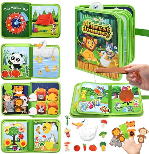 Meafeng Jungle Busy Book for Toddlers 1-3 - Montessori Quiet Activity & Learning Book with Jungle Animals, Educational Toy for 1 2 3 Year Old Boys Girls, Travel Toy for Airplane & Car Trips