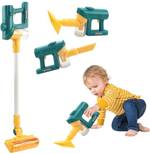SKIKHN Set di giocattoli per aspirapolvere 3 in 1, aspirapolvere per bambini, con vera funzione di aspirazione, giocattolo per la casa per ragazzi e ragazze