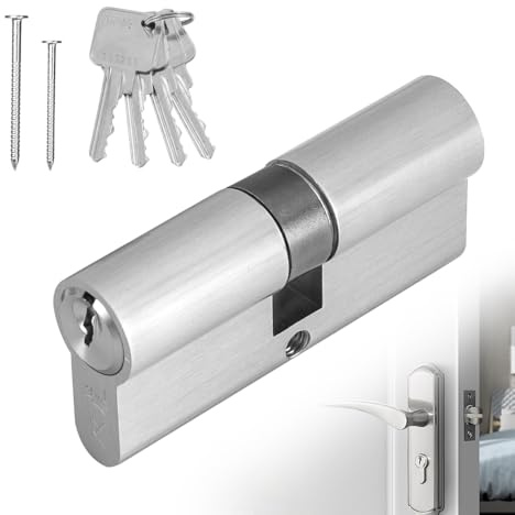 Riisoyu Cylindre de serrure, 40/40mm Cylindre en laiton Euro Avec 4 clés serrure de porte intérieure anti-crochetage anti-choc Cylindre de Serrure Débrayable