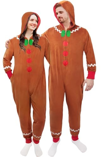Mprocen Mono festivo de hombre de jengibre – Disfraz de mameluco de Navidad para adultos | Pijamas de fiesta de Navidad y traje de cosplay de vacaciones (2XL)