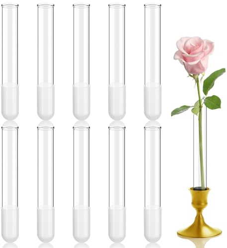 Ninehaoou 10 Pack 5.9 Glass Cylinder Bud Vase Fit from 22mm to 27mm Desighed Specially Adjustable Designed for Taper Candle Holder for Tablescapes, Wedding Decor