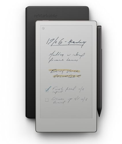 reMarkable Paper Pro Move - Leather Folio Bundle | Ultraportable Colour 7.3 Paper Tablet with Marker Plus Pen with Eraser, and a Book Folio Cover in Black Leather