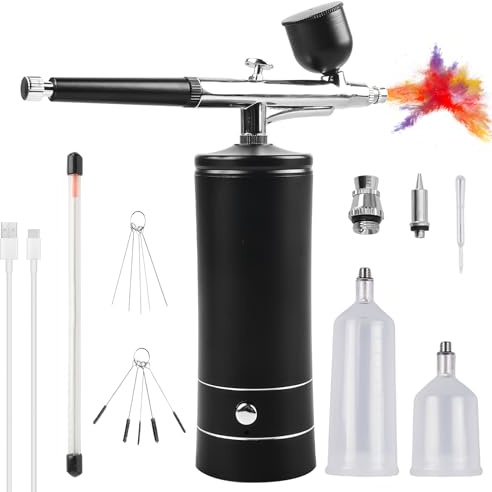 Behogan Tragbares Airbrush Set mit Kompressor, Tragbare Air Brush Kompressor-Set, Kabelloses Mini Handheld Dual-Action-Ai rbrush für Malen, Tattoo, Nail Art