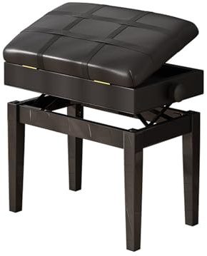 Pianobänk, justerbar svart pianobänk med notförvaring, pianopall i trä med PU-läder och vadderad kudde, C-en storlek, D-en storlek,D-One Size