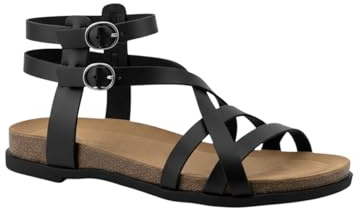 MODELISA - Sandalias Planas de Mujer, Estilo Gladiador con Tiras Cruzadas, Sandalia Romano con Doble Hebilla Ajustable (Negro, Sistema tallas calzado EU, Adulto, Mujer, Números, mediano, 36)
