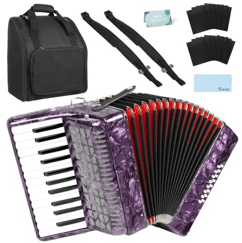 Kmise Instrumento de acordeón de piano de 25 teclas para adultos y niños, 25 teclas, 16 bajos, principiantes, profesionales, acordeón, instrumento de acordeón portátil completo con bolsa de transporte