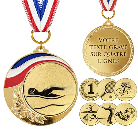 KDO MAGIC Médaille Personnalisée Or gravé Plaque de 7cm (Natation)