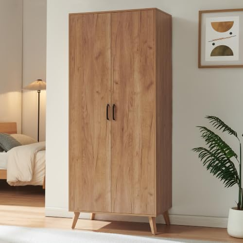 [en.casa] Armario ropero Norg 2 Puertas 4 estantes 191x80x52cm Efecto Roble | Armario dormitorio Clóset Guardaropa para Vestidor barra para colgar 4 compartimentos cerrados diseño moderno gran capacidad