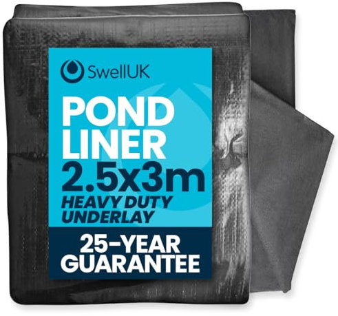 Swell UK 3m x 2.5m Pond Liner | 25-Year Guarantee | Heavy Duty Underlay | UV Resistant | Garden Fish Ponds