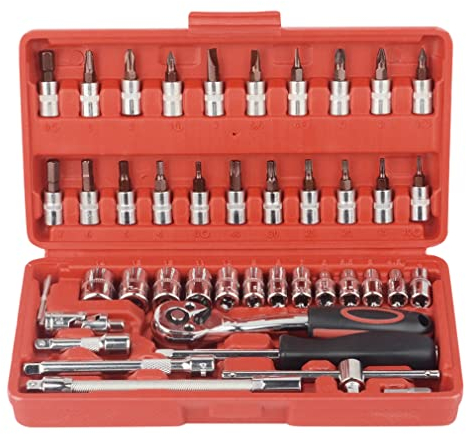 DAYUAN 46 Piezas de 1/4(6.3 mm) Maletín con Juego de Llaves de Vaso (hexagonales), Carraca y Puntas de Destornillador Juego de Herramientas