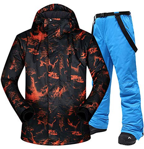 DYHQQ Men's Waterproof Ski Jackets Pants Set Windproof Boys Snowboard Jakets Colorful Printed Snowsuit,D,L