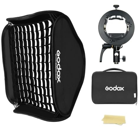 Godox 32x 32 80cmx80cm Foldable Portable Softbox with S2 Speedlite Bracket Bowens Mount Holder and Honeycomb Grid for Photography Studio Strobe Flash Speedlite Speedlight