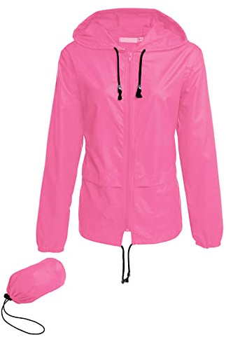 Avoogue Lightweight Raincoat Walking Jackets Women's Waterproof Windbreaker Packable Outdoor Hooded Fall Rain Jacket Rose Red L
