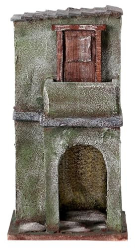 Holyart Casetta muratura Verde con Balconcino e stalla 25x15x10 cm presepi 10 cm