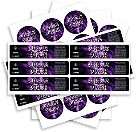 60ml Jar Stickers - Lid and Side Label Stickers- 3.5g Glass Jar Stickers - Stickers ONLY - Purple Punch x60