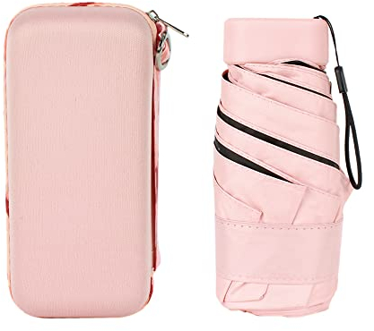 MilyaDE Mini Taschenschirm mit 6 Rippen UV-Sonnenschutz Sonnenschirm Regenschirm inkl. Reise-Etui Faltbar Tragbar Kompakt Manuell, Pink