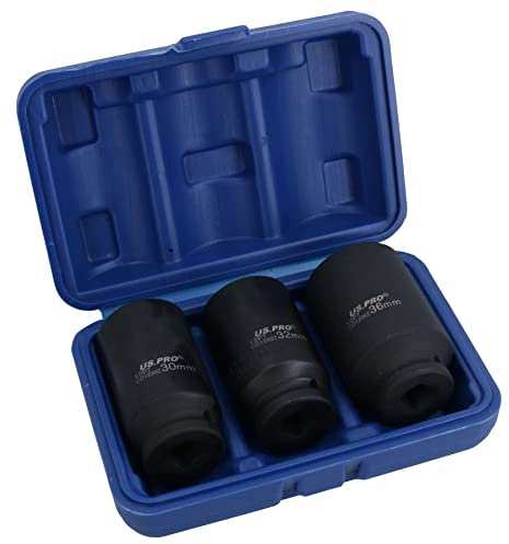 AB Tools 1/2in Drive Deep Impact Hub Nut Socket 30mm 32mm and 36mm 12 Point 3pc