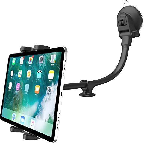 Cuxwill Supporto Tablet Auto Parabrezza Cruscotto per 4-13 iPad Smartphone, Collo Oca Regolabile Porta Tablet con Potente Ventosa per iPad Pro 12.9 Air Mini, Samsung Galaxy Tab, Fire HD, iPhone