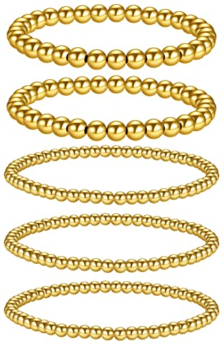 MATTE MAISA 5PCS Gold Bead Armbänder für Frauen Stackable Gold Bead Armband Dainty elastische Stretch Gold Armbänder für Mädchen Geschenk für Frauen…