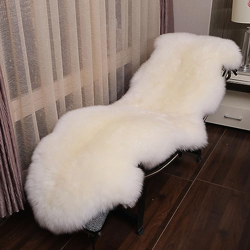 BradOc Alfombra de Piel de Cordero Schaffell Realmente Grande de 100 cm x 70 cm Pieles de Oveja,Blanco
