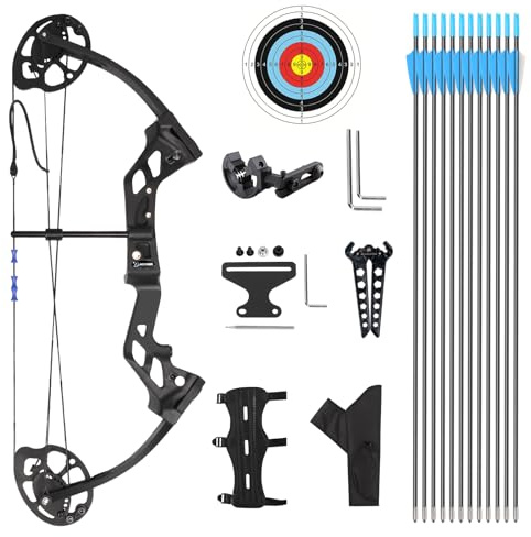 AKCHOER A208 Compound Bow and Arrow Set, 16-20 Lbs Draw Weight, Right Handed Bow for Youth Archery Beginner, Target Bow with Accessories for Outdoor Sports Shooting Training (Black)