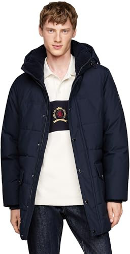 Tommy Hilfiger Herren Daunenmantel Rockie Utility Parka mit Knopfleiste, Blau (Desert Sky), M
