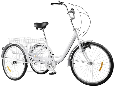 Loobiiny Kryssningshjul Med 6 Hastigheter Circuit Trehjuling Shopping Trike 3 Hjul Vuxen Trehjuling Med Vagn Lampa Vuxna Cykelrickshaw Lastning 110kg Vuxen Trehjuling