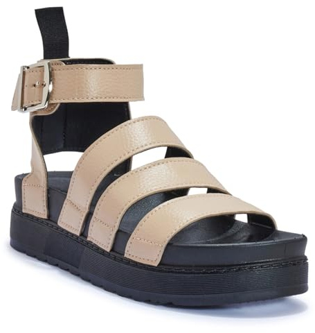 LADIES WOMENS FLATFORM GLADIATOR PLATFORM CHUNKY SOLE STRAPPY SUMMER SANDALS