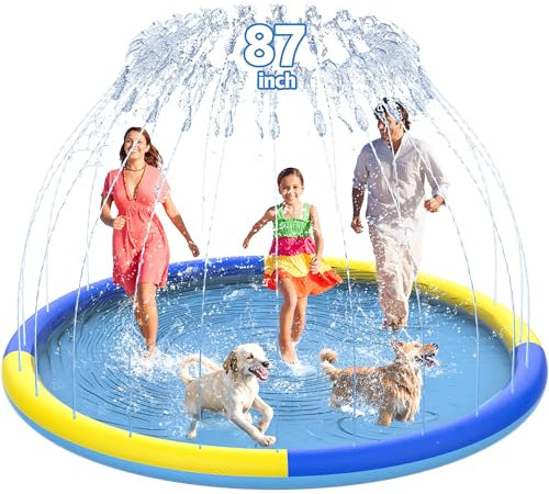 CACSPS Tapis Anti-éclaboussures antidérapant de 220 cm pour Enfants et Chiens, arroseur épais, Jouets Aquatiques d'été en Plein air, pataugeoire Extra Large pour Enfants