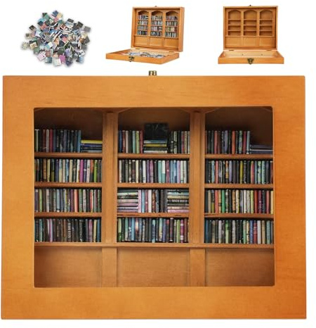 Ångest bokhylla – skaka av din ångest, miniatyrvisningshylla, innehåller 240 miniatyrbokmodeller, antik stil presentdekoration mini bokhylla (brun)