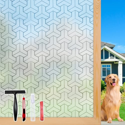 JAYONG Frosted Glass Window Privacy Film,17.5 x 78.7 Inches 3D Decorative Window Film Privacy Static Cling with Installation Kit, UV Blocking Heat Control Removable Tint for Home Bathroom Door Kitchen