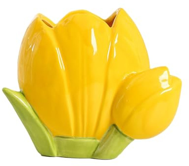 Vaso a Forma di Tulipano, Vaso in Ceramica Dal Design Artistico Unico Tulipano, Vasi Moderni in Estetica Boho per Decorazioni Nuziali, Scrivania, Ufficio, Decorazioni per la Casa(B-Giallo)