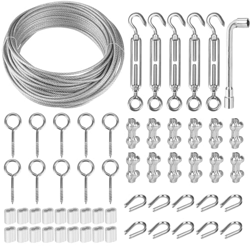 TooTaci 30M Garden Wire Kit, 2mm Wire Trellis Kit Includes Vine Eyes & Stainless Steel Cable Rope, PVC Coated Support for Climbing Plants, Fences, and Outdoor Gardens