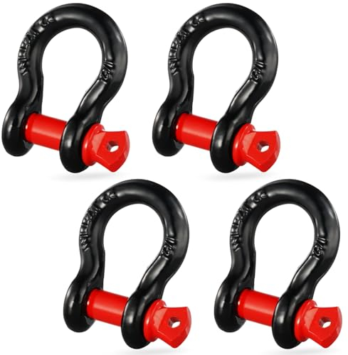 VEVOR Grillete con Anilla en D de 12 mm, 4 Grilletes de Acero de Aleación de 8 T de Resistencia a la Rotura con Pasador de Tornillo de 15 mm, Grillete de Recuperación para Camión, Jeep, Negro