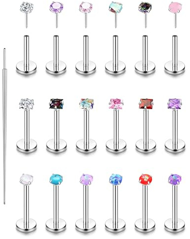 Chriscoco 18 st 16 G/18 G/20 g kirurgiskt stål tragus piercing smycken trådlösa tryck in näsa dubbar labret stud läpppiercing läppstång tragus örhängen medusa piercing näsborre helix piercing smycken,
