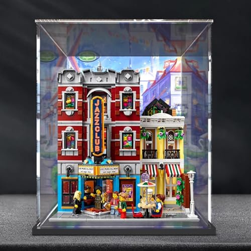 Vitrina acrílica, para modelo Lego 10312 Club Street View, vitrina transparente a prueba de polvo (solo caja de exhibición) (base negra)