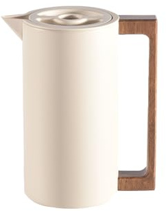 Caraffa Termica Per Caffè Brocca Sotto Vuoto Isolata, Acciaio Inossidabile, Con Manico In Legno E Semplice Pulsante Di Sicurezza, Per Casa, Hotel, Ufficio (Beige,1L)