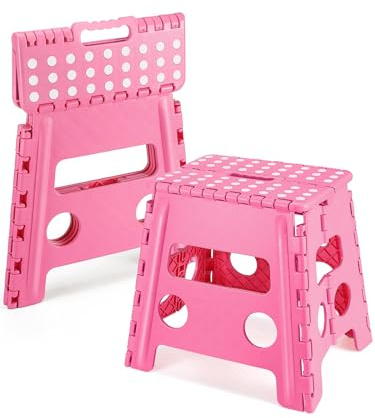EasySpeed Taburete Plegable Cocina o Baño, Escalera Pequeña, Taburete Infantil, Capacidad de Carga 150kg Banqueta, Escalón para Adultos y Niños, Rose (29x22x32cm)