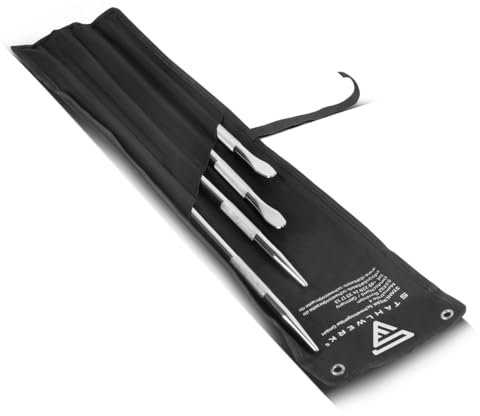 STAHLWERK Montageeisen 4er Set 500 | 600 | 700 | 800 mm Montiereisen | Montierhebel | Hebeleisen | Hebelstange aus verchromtem Mangan-Stahl