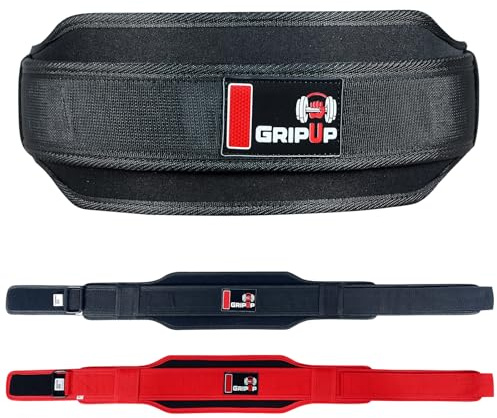 Grip Up Heavy Duty Weightlifting Belt Men & Women Reinforced Powerlifting Belt Premium EVA Foam Padding Adjustable Roller Buckle for Squats Deadlifts Bodybuilding & Strength Training (Black, M)