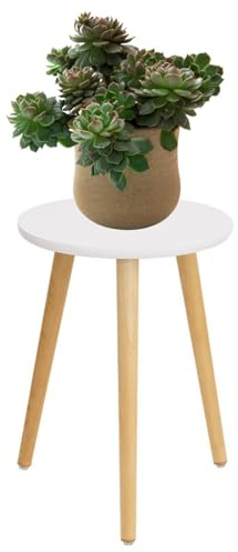 MEETOZ Plant Stands Indoor Outdoor, Wooden Small Round Side Table Plant Stand, Wooden Table for Flower Pots Modern Home Decor, Plant Display Rack 16.5 x 11in (White)