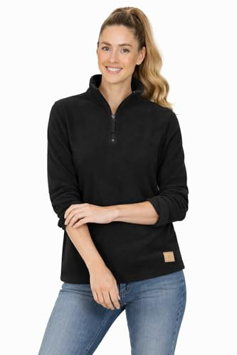 Blu Apparel Womens 1/4 Zip Fleece Sweater Heavy Weight Hiking Outdoor Camping Warm Jumper for Women Pullover Half Zip (UK, Numeric, 16, Regular, Regular, Black)