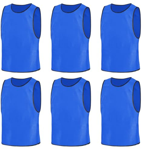 BSBUY Fussballtraining Leibchen Fubball Erwachsene 6PC Damen Mesh Trimmage Trainingsleibchen Fußball Trainingsweste Sport Markierungshemd Westen Fussball Handball Basketball Teamtraining XL,Dunkelblau