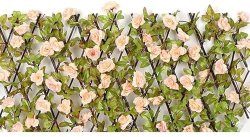 Konstgjord häckväxt Konstgjord häck Blomsterhäck Spaljé Trädgård Utbyggbar(Champagne,Liten)