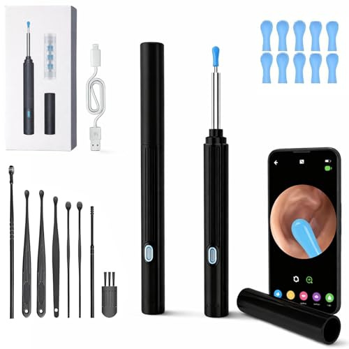 10MP HD Ear Cleaner with Camera – 2-in-1 Ear Wax Removal Camera Tool with Precision Tweezers & Silicone Scoop, LED Lights, IP67 Waterproof, Wireless and Easy to Use (Black)
