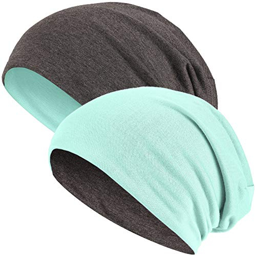Hatstar® 2in1 Reversible Unisex Beanie | Damen und Herren Mütze | Übergangsmütze für Frühling und Sommer | SoftTouch Poly - Baumwolle | leicht & weich (Mint/dunkelgrau)