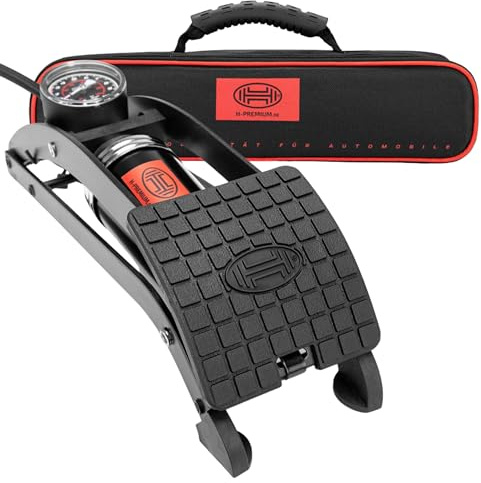 HEYNER PedalPower Pro Black Edition Bomba de pie Premium 100PSI 7BAR con Conector de válvula Tipo Tornillo Adicional y medidor de precisión para Bicicletas Van y Muchas más