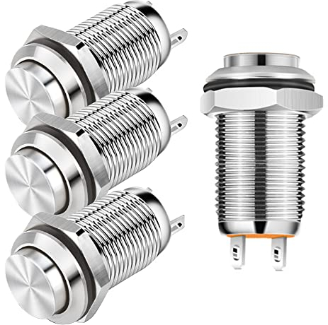 Gebildet 4pcs 12mm 3A 12V/24V/125V/250VAC Wasserdichte Druckschalter Latching Vernickeltes Kupfer Druckschalter EIN-AUS(Hoher Kopf)